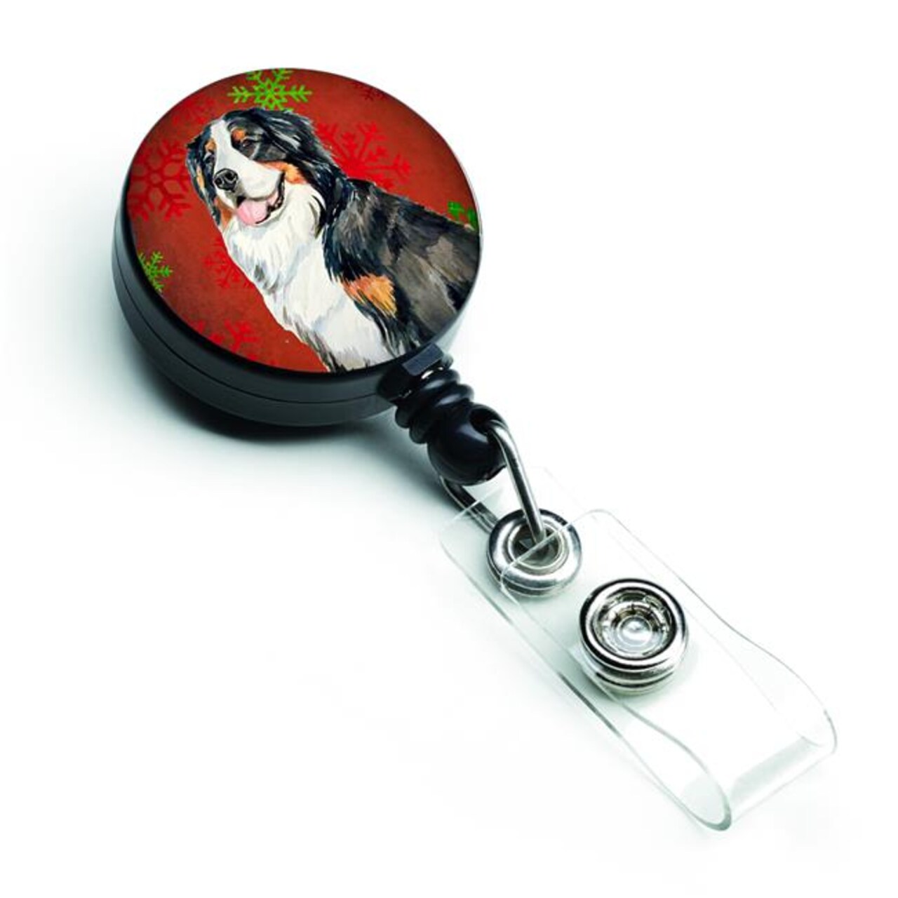 Carolines Treasures LH9334BR Bernese Mountain Dog Red &#x26; Green Snowflakes Holiday Christmas Retractable Badge Reel